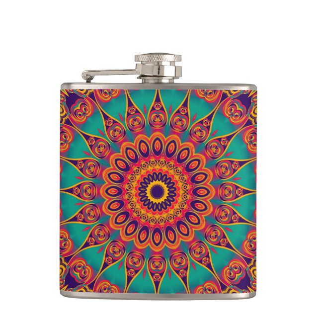 Tattoo Kaleidoscope Fractal Hip Flask (Front)