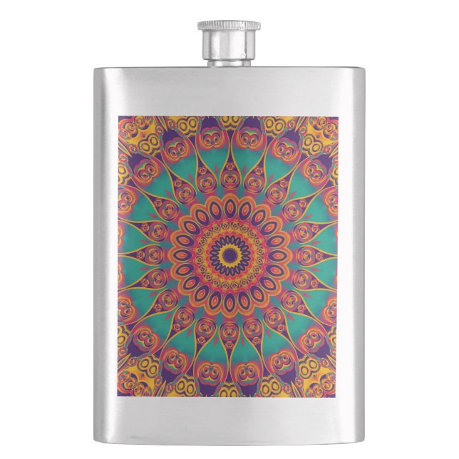 Tattoo Kaleidoscope Fractal Hip Flask (Front)