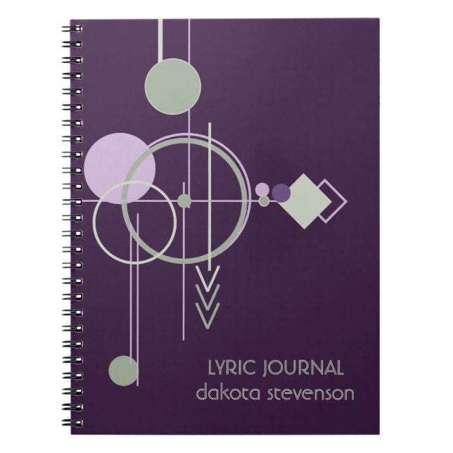 Tattoo Linework | Bohemian Purple Green Monogram Notebook (Front)