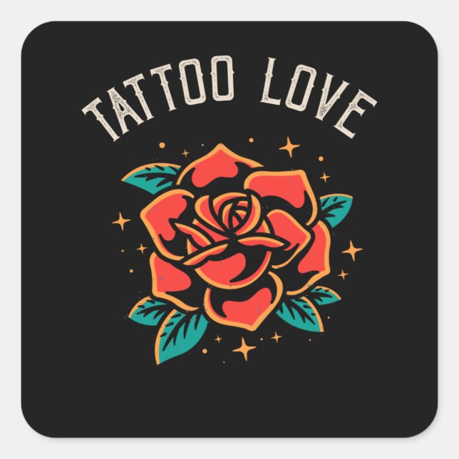 Tattoo Love Rose Tatoo Style Illustration Square Sticker (Front)