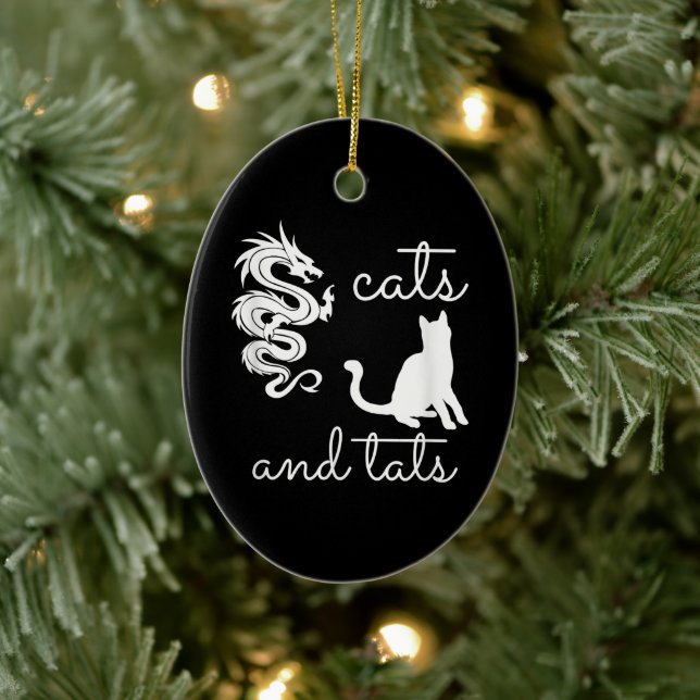 Tattoo Lover Gifts Cats And Tats Dragon Kitten Ceramic Ornament (Tree)