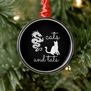 Tattoo Lover Gifts Cats And Tats Dragon Kitten Metal Ornament