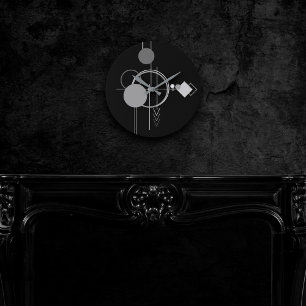 Tattoo Modern Art Deco   Black and Grey Minimalism Round Clock
