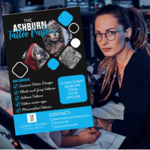 Tattoo Parlour Poster - Custom Black blue Flyer