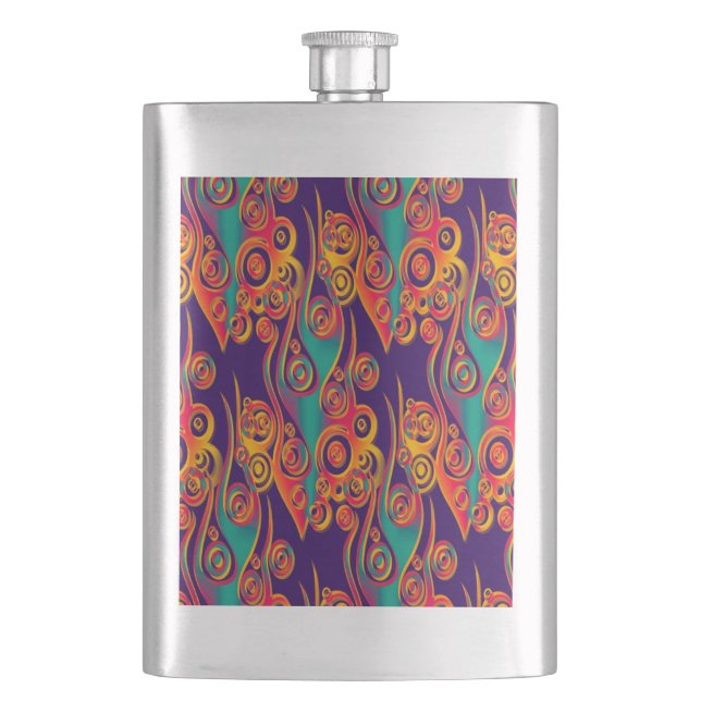 Tattoo Pattern Art - flames & circles Hip Flask (Front)