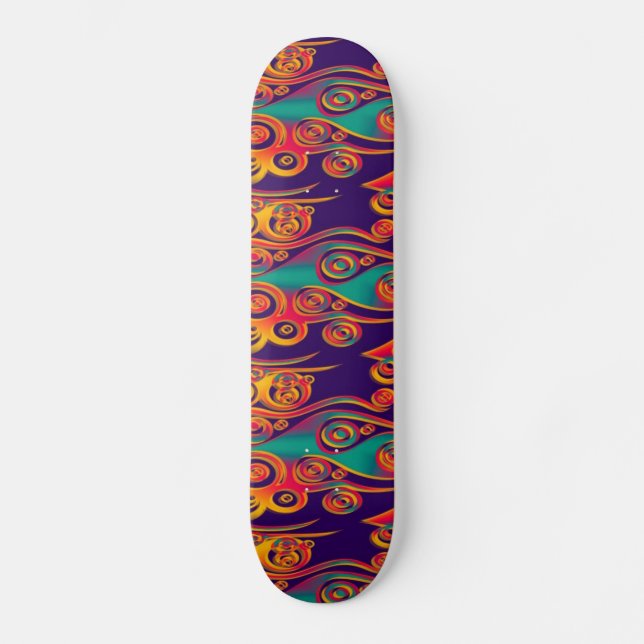 Tattoo Pattern Art - flames & circles Skateboard (Front)