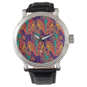 Tattoo Pattern Art - flames & circles Watch
