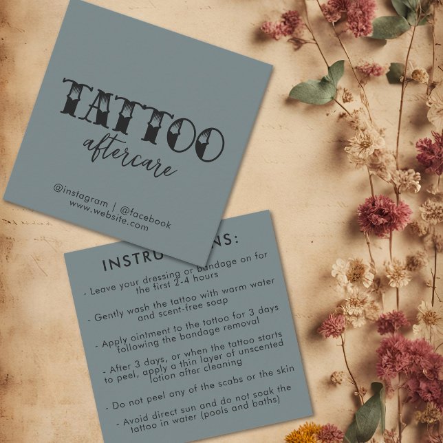 Tattoo Professional Artist Aftercare Instructions Square Business Card (Tattoo Professional Artist Aftercare Instructions Square Business Card)