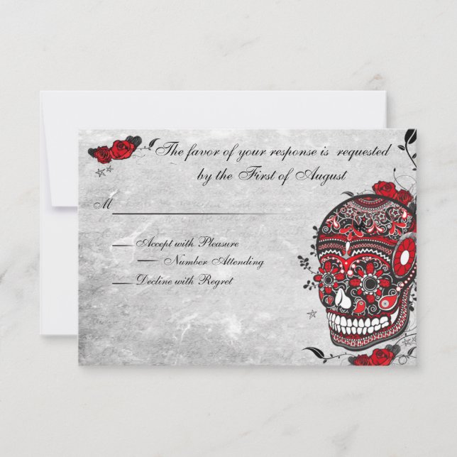 Tattoo Rose & Fluers Muerte Skull Reception Card (Front)