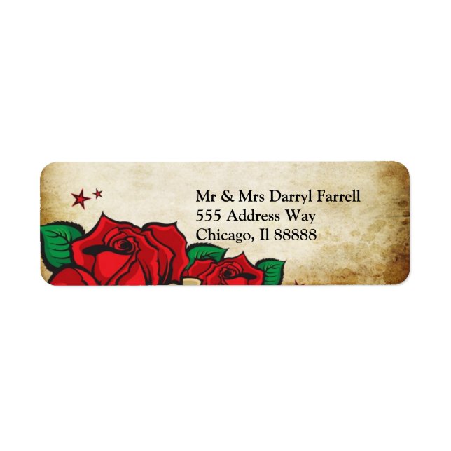 Tattoo Rose Wedding Address  Label Return Address Label (Front)