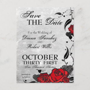 Tattoo Roses and Hearts Save the Date Announcement Postcard