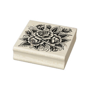 Tattoo Roses Red Rose Flower Art                   Rubber Stamp