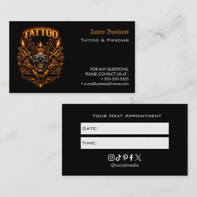 Tattoo Salon Appointment Reminder Business Card (Front/Back)