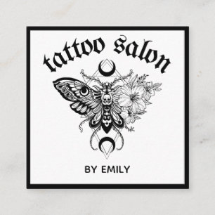 Tattoo Salon Butterfly Moth Black & White Square Business Card