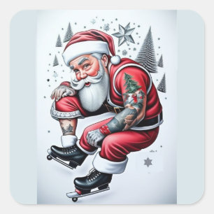 Tattoo Santa Claus Square Sticker