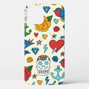 Tattoo seamless pattern. iPhone 12 case