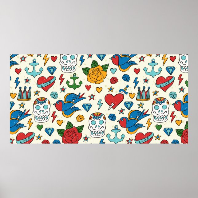 Tattoo seamless pattern.  poster (Front)