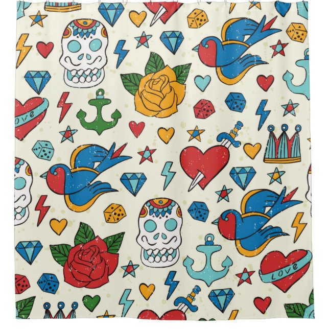 Tattoo seamless pattern.  shower curtain (Front)