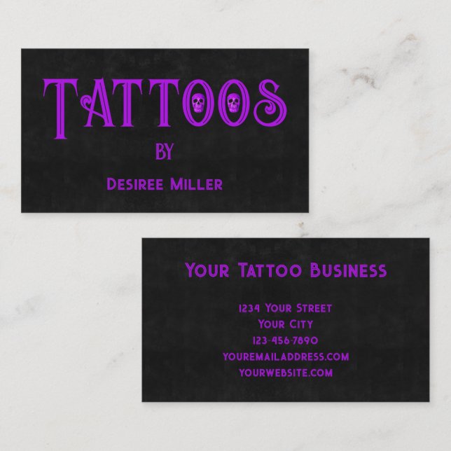 Tattoo Shop Girly Purple Black Skull Business Card (Front/Back)