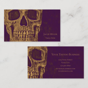 Tattoo Shop Gold Purple Gothic Skull Head Business Card