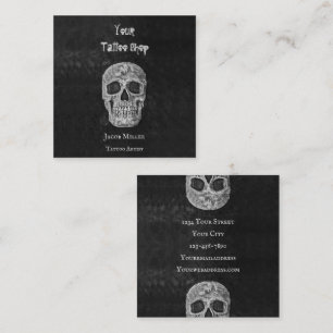 Tattoo Shop Gothic Black And White Skull Head Square Business Card