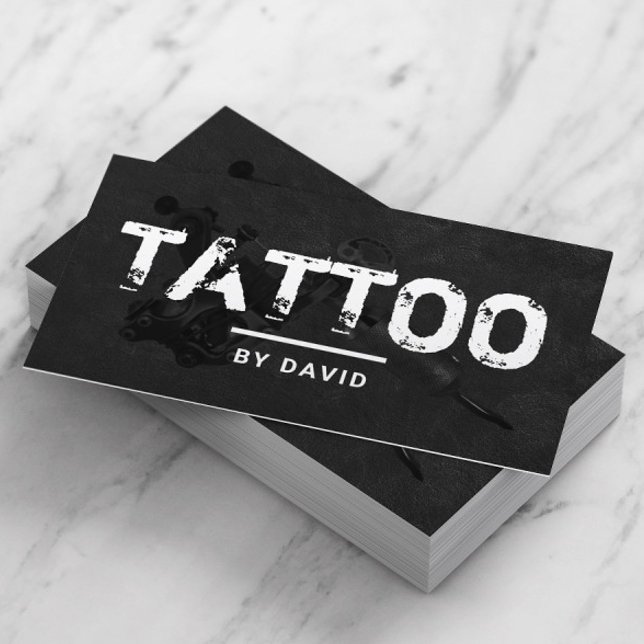 Tattoo Shop Tattoo Gun Grunge Typography Business Card (Creator Uploaded)