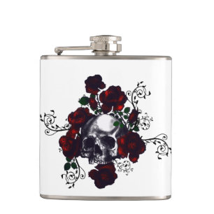 Tattoo Skull and Red Roses Goth Flask