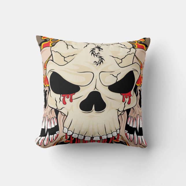 Tattoo Skull Eight Ball Flame Couch Throw Pillow (Front)