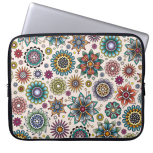 Tattoo Style Flower Doodle Pattern Laptop Sleeve
