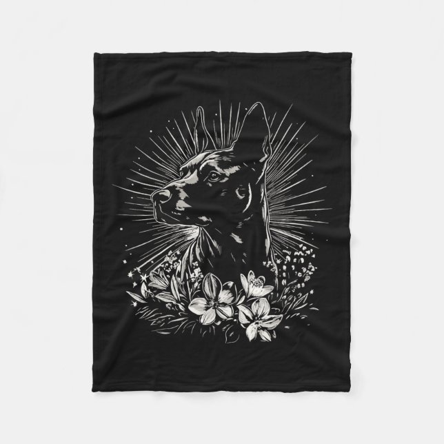 Tattoo Style Lover Belgian Malinois Retro Dog _1  Fleece Blanket (Front)