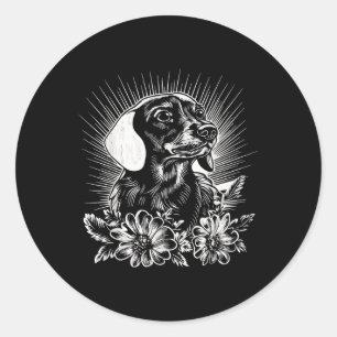 Tattoo Style Lover Dachshund Retro Dog _1 Classic Round Sticker