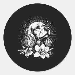 Tattoo Style Lover Er Spaniel Retro Dog _1 Classic Round Sticker