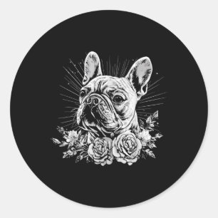 Tattoo Style Lover French Bulldog Retro Dog _1 Classic Round Sticker