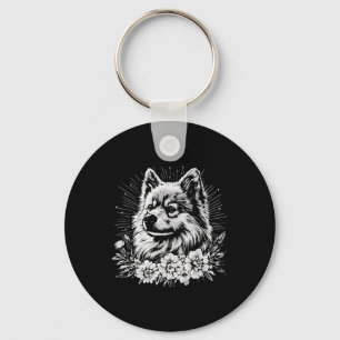 Tattoo Style Lover Keeshond Retro Dog Key Ring
