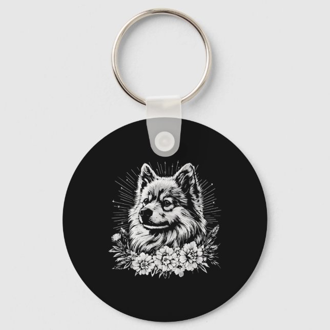 Tattoo Style Lover Keeshond Retro Dog  Key Ring (Front)