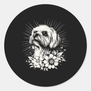 Tattoo Style Lover Maltese Retro Dog Classic Round Sticker