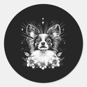Tattoo Style Lover Papillon Retro Dog _1 Classic Round Sticker