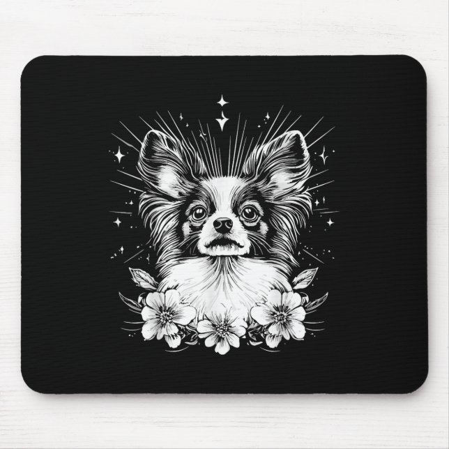 Tattoo Style Lover Papillon Retro Dog _1  Mouse Pad (Front)