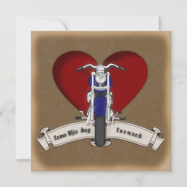 Tattoo Style Motorcycle & Heart Wedding Invitation (Front)