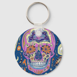 Tattoo Style Patterned Skull Key Ring