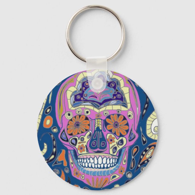 Tattoo Style Patterned Skull Key Ring (Front)