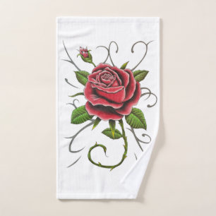 “Tattoo Style Red Rose” Hand Towel