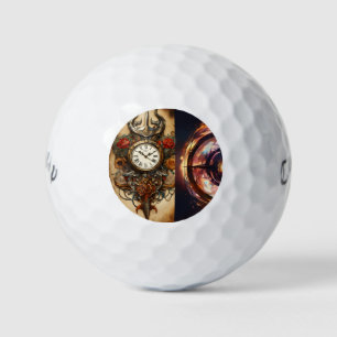 Tattoo-Style Rose Compass T-Shirt Design Golf Balls