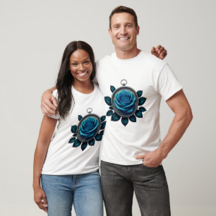 Tattoo-Style Rose Compass T-Shirt - Symbol of Love