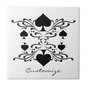Tattoo-style Scroll Black Spades Thunder_Cove Ceramic Tile