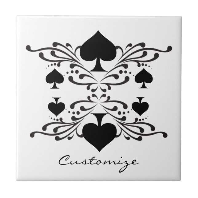 Tattoo-style Scroll Black Spades Thunder_Cove Ceramic Tile (Front)