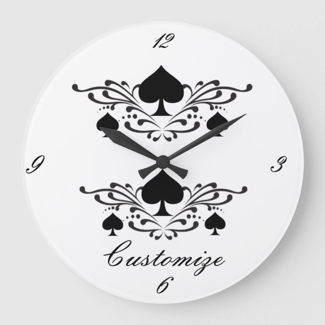 Tattoo-style Spiral Black Spades Thunder_Cove Large Clock (Front)