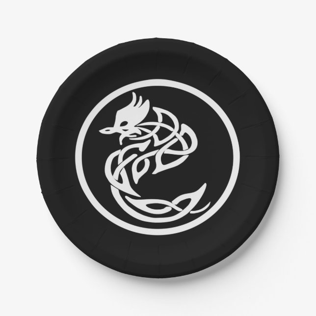 Tattoo Style White Dragon  Paper Plate (Front)