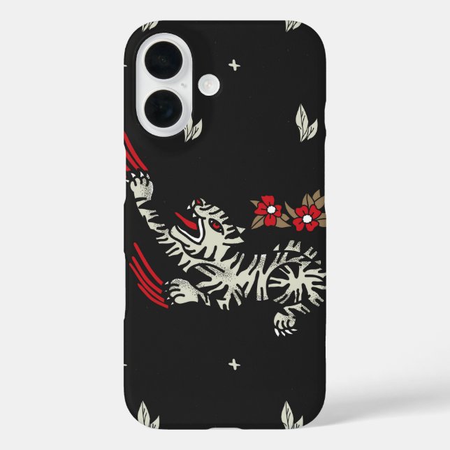 Tattoo Style White Tiger with Floral Back Case-Mate iPhone Case (Back)