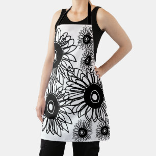 Tattoo Sunflower Floral Black White Tattoo Flower Apron